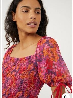 Free People Back On Top Puff Sleeve Crop Top in the Hot Pink Combo